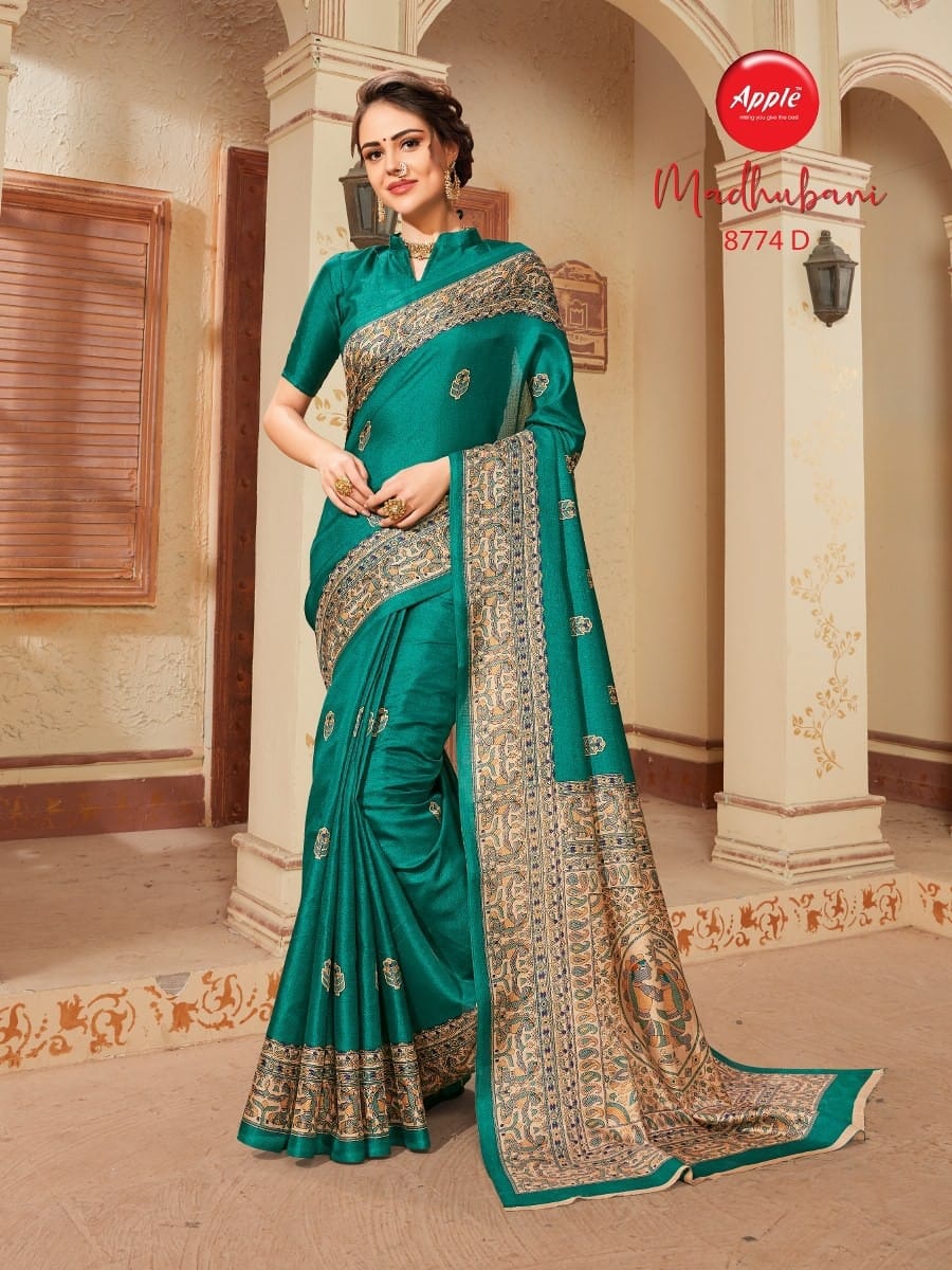 Madhubani Apple Printed Daily Wear Sarees Catalog